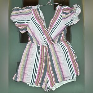Trixxi Clothing Company Plunging Belted Striped Romper Size L